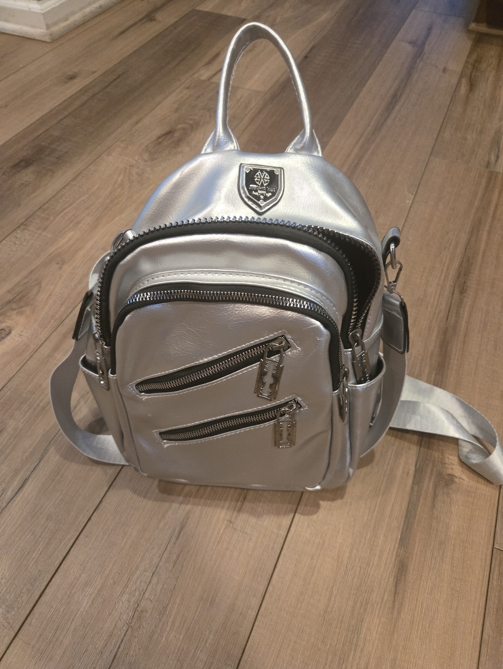 Metallic Silver Mini Backpack - Picture 2 of 11